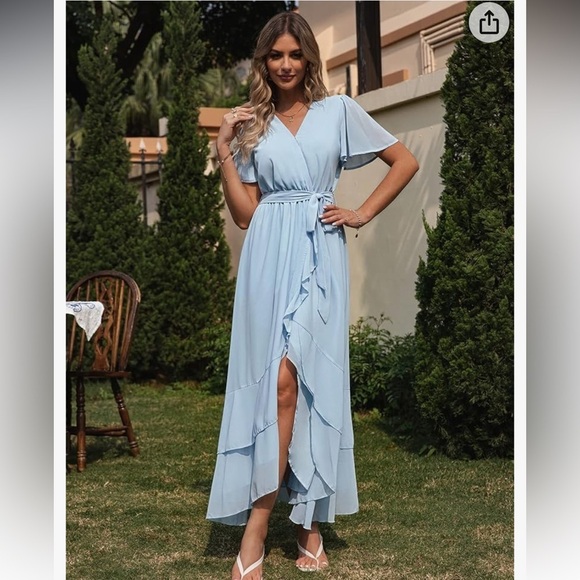 Simplee Ruffle Trim Belted Wrap Hem Dress new - Picture 4 of 5